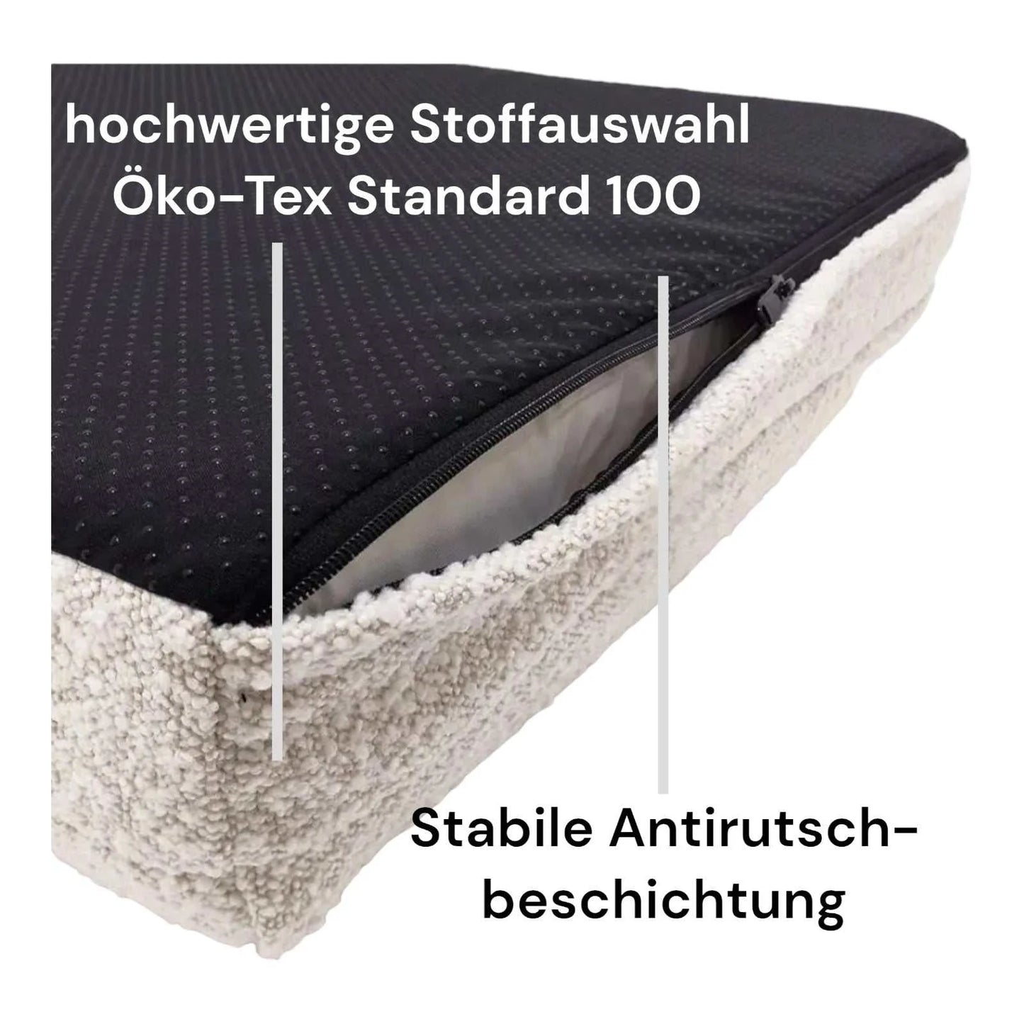 Barklay dog bed in 3 sizes with visco foam mattress and washable bouclé cover