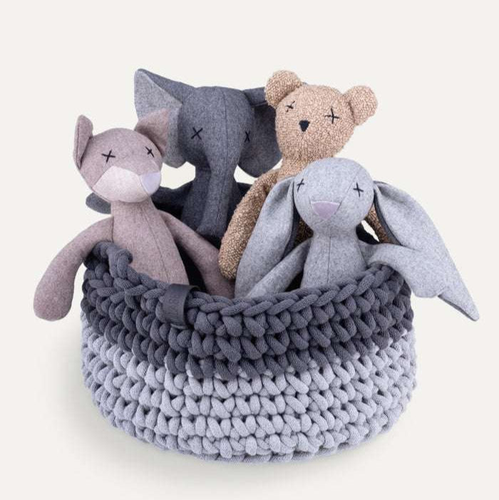 Panier à jouets en corde de coton recyclé durablement beige ou bleu