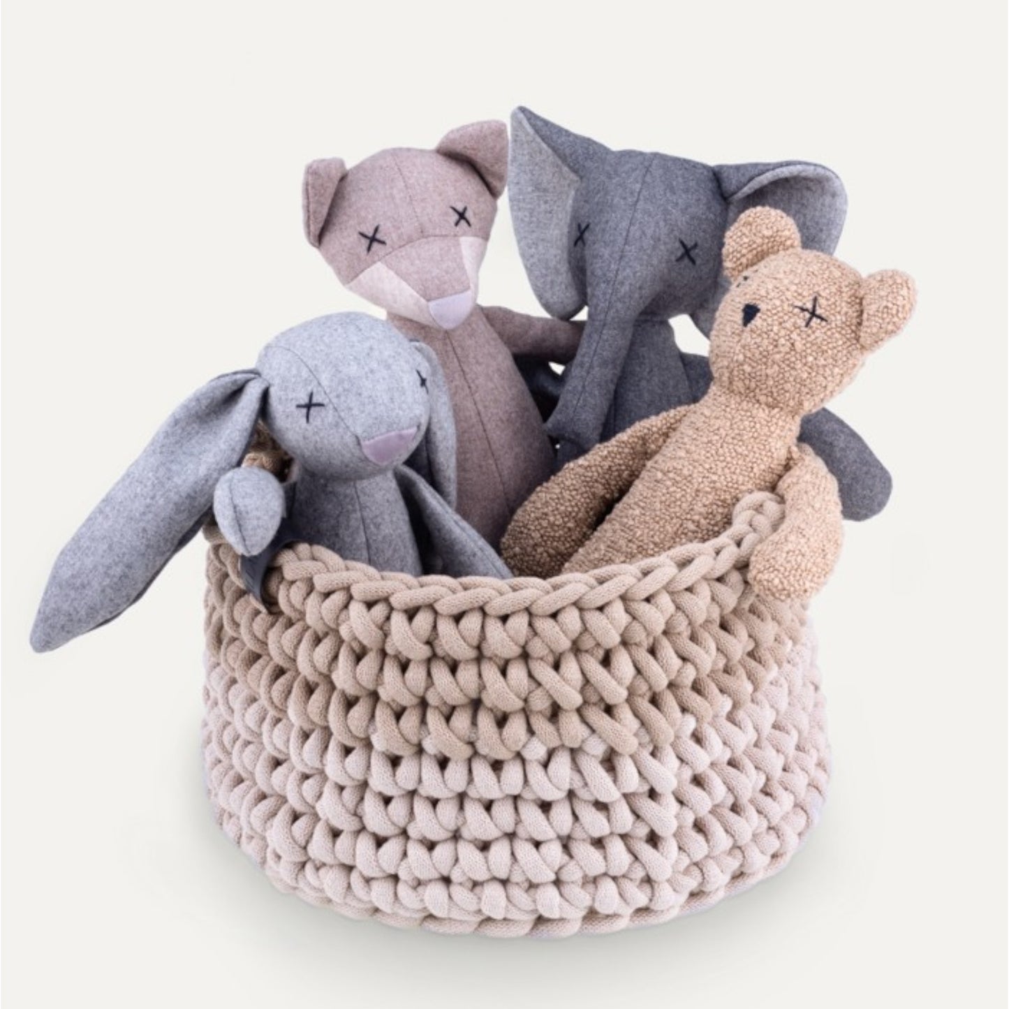 Panier à jouets en corde de coton recyclé durablement beige ou bleu