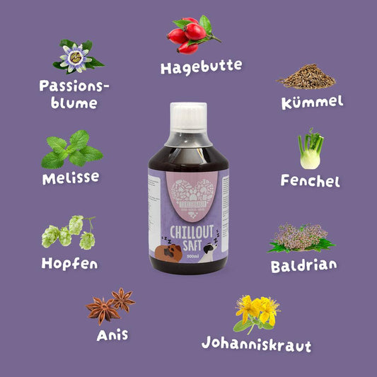 Chillout Saft zur sanften Beruhigung und Entspannung von Tierliebhaber Abbildung Kräuter