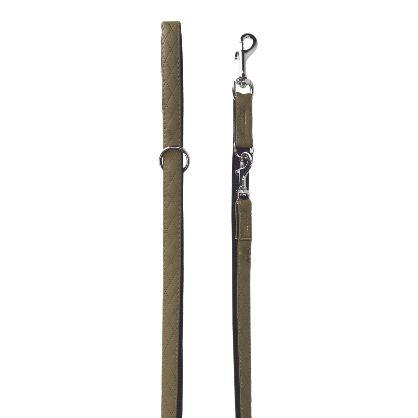 Hundeleine verstellbar in der Länge im modisch elegantem Rautendesign Detailansicht khaki